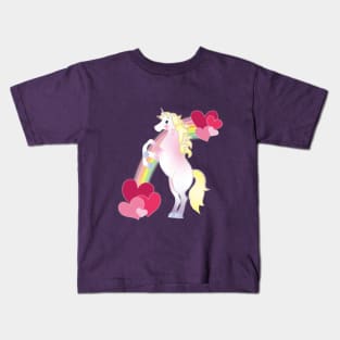 Cute Unicorn and Rainbow Hearts Kids T-Shirt